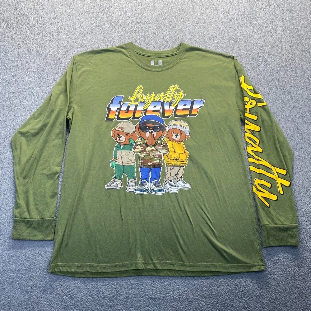 LEGEND Loyalty Forever Bear Design‎ Mens Size XL Long Sleeve Green Shirt,Mens